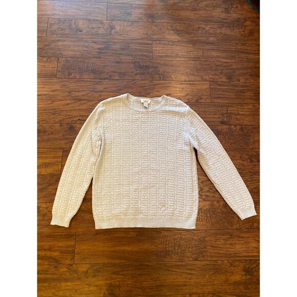 Talbots Women’s Light Beige Cotton Sweater Cable Knit Edge Ribbed Size Large - Picture 1 of 8